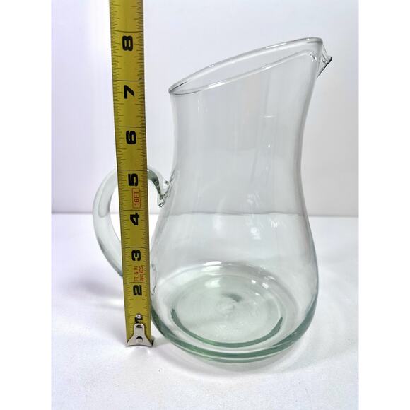 VTG Green Tinted Glass Water Pitcher 8” Tall Bubbled Farmhouse Cottagecore Party - Picture 10 of 12